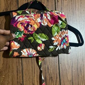 Vera Bradley Green and Brown Cosmetic Bag with Floral Charm